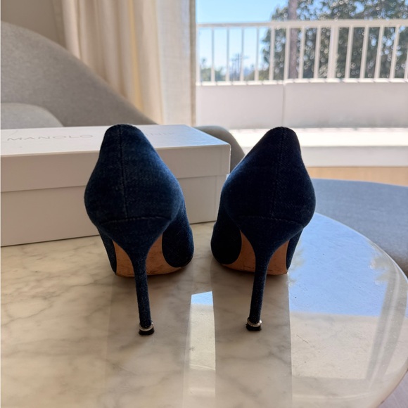 Manolo Blahnik 105mm Denim Blue Jean Hangisi Heels with Crystal Buckle 37.5 - Picture 6 of 7
